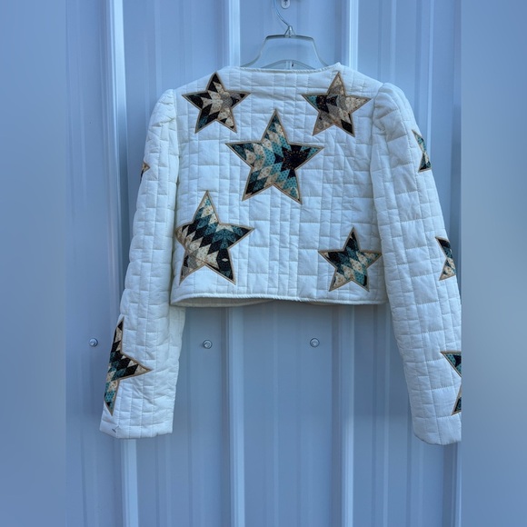 Vintage Blue B Star Quilted Patchwork Cottagecore Grannycore Jacket Blazer Y2K - Picture 10 of 11